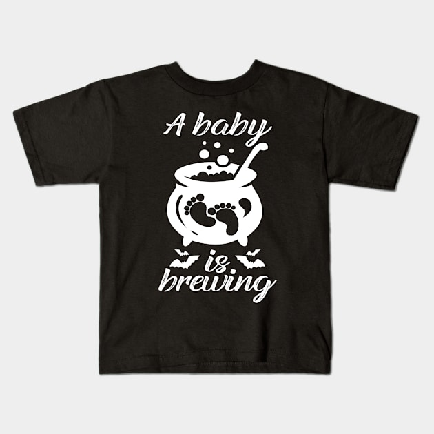 A Baby Is Brewing New Baby Halloween Pregnancy Announcement Kids T-Shirt by FamiLane